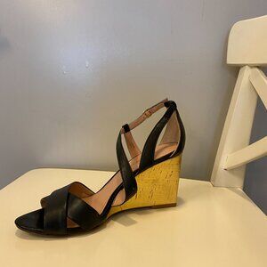 Enzo Angiolini Vanida Wedge Gold Cork Strappy Heels Size 7.5M